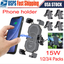 Phone Holder Wireless Charger USB Charging Mount for Motorcycle Handlebar 15W US