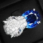 Elegant Royal Blue Sapphire 9.25Ct 925 Sterling Silver White Gold Leopard Rings
