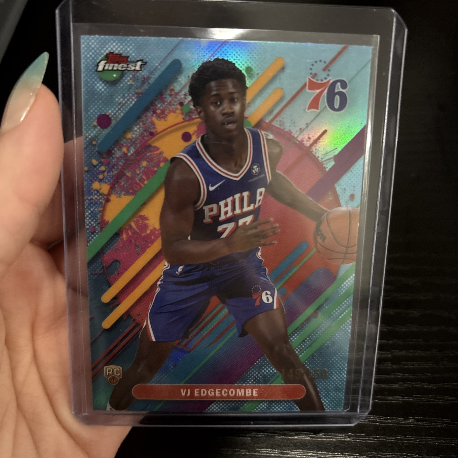 2025-26 Topps Finest - Rare VJ Edgecombe #203 Sky Blue Refractor /150 (RC)