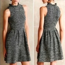 Ganni Anthropologie Sweater Dress L Marled Tweed Gray Ruffle Preppy Quiet Luxury