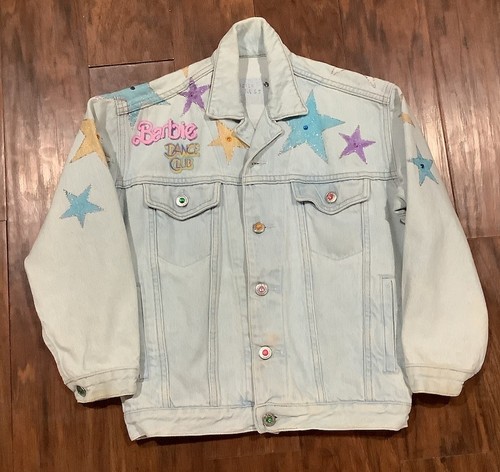 Barbie Jean Jacket Girls Blue Hand Painted Women/ Youth Logo 80’s - Picture 5 of 10