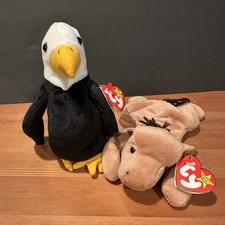 Lot of 2 Ty Beanie Babies Derby The Horse 1995 & Baldy the Bald Eagle 1996