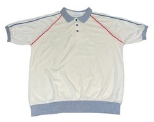 VTG 80s Encino Shirts Terry Cloth Polo Size XL Made in USA Off White A2