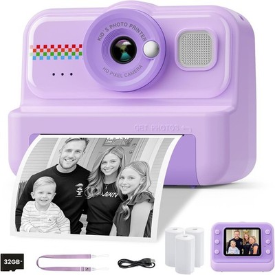 Kids Camera Instant Print, 1080P Instant Print Camera for Kids with 32GB Card