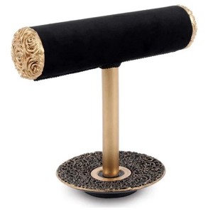 Black Gold Matted Angled Slant Back Bracelet Display Stand Block Fabric Metal