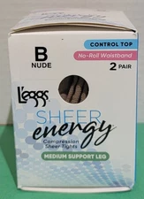L'EGGS Sheer Energy Pantyhose Medium Support Leg Control Top Nude Medium NEW