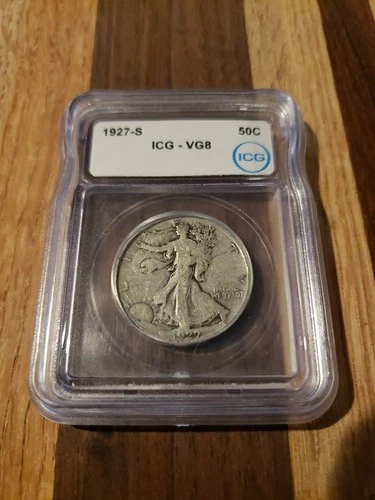1927 S WALKING LIBERTY HALF DOLLAR IGC VG8