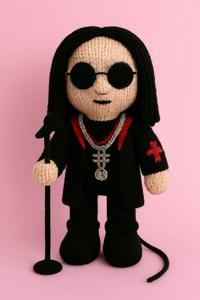 KING COLE Knitted Knitting DK Pattern Only Ozzy Osborne Black Sabbath 20cm Tall