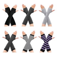 6 Pairs Punk Gothic Long Fingerless Gloves for Women