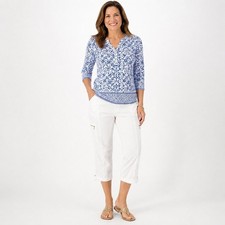 Chicos White Cargo Capri Pants Sz 14 Large Zip Pocket Travel Resort Coastal