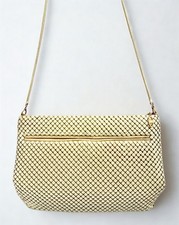 Vintage Cream Metal Mesh Evening Bag Snake Chain Strap Retro 70s Purse