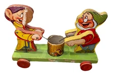 Antique Vtg 1930s 1937 Fisher Price 770 Walt Disney Dopey Doc Pull Toy Drummer