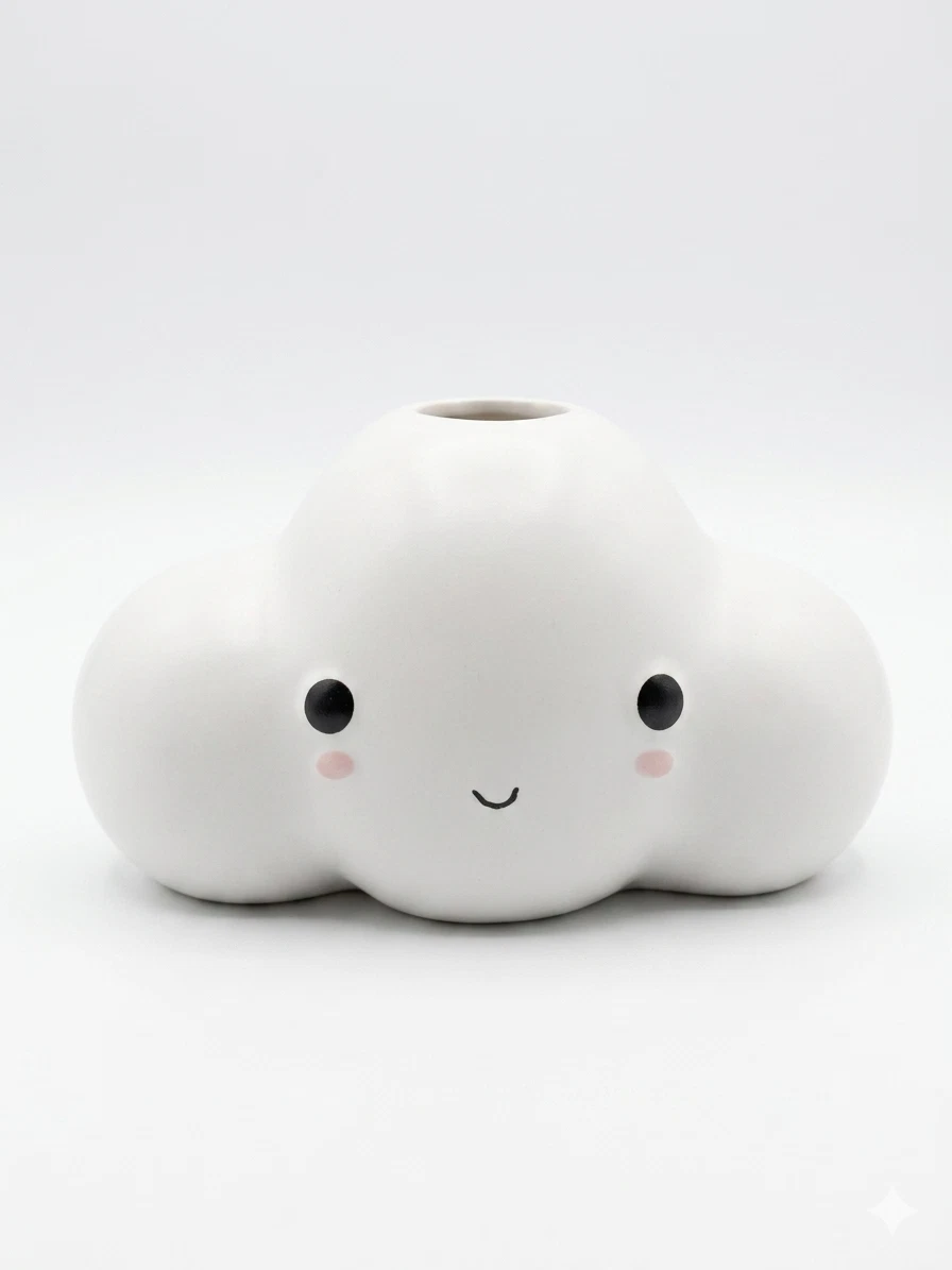 Ceramic Cloud Shaped Mini Vase -Adorable Desktop Decor for Flowers or Pen Holder