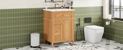 24in Bathroom Vanity with Sink Wood Cabinet Flip Out Drawer Soft Close Storage