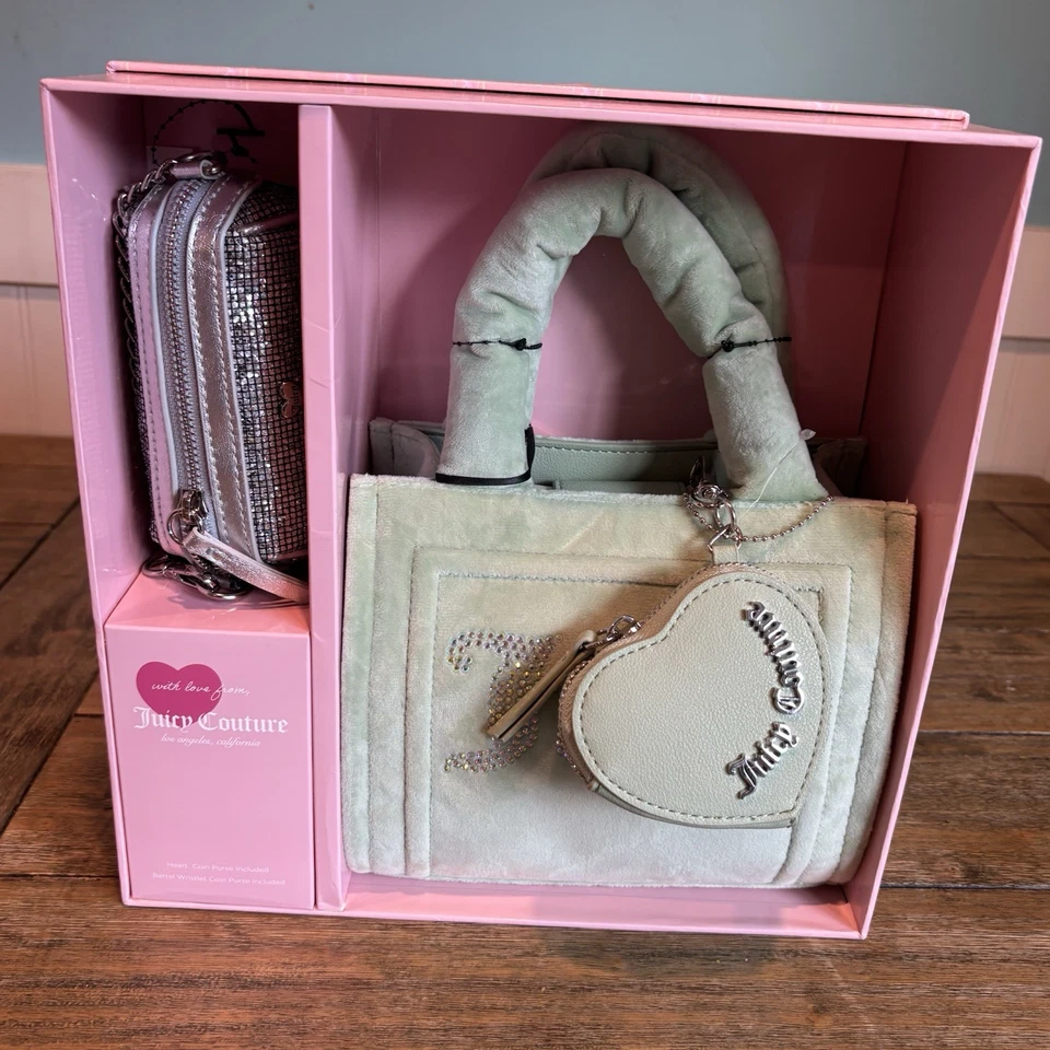 Juicy Couture Bag And Coin Purses - Big Spender 3 Piece Gift Box Set - Cool Blue