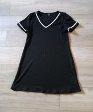 Shein Black Textured Stretch V Necked Tunic Dress Flared Casual Holiday UK12/14