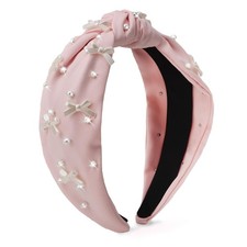 Pink Headband Bow Pearl Knotted Headbands for Women Girls Cute Fashion Wide H...