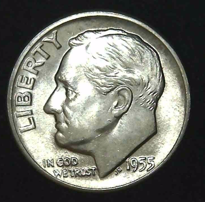#ad 1955 D 10C Roosevelt Dime BU 90% Silver 26owt0515 3 $7.99