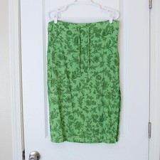 Fairycore VTG Skirt Green Botanical Floral Crinkle Midi 16  Bright Spring