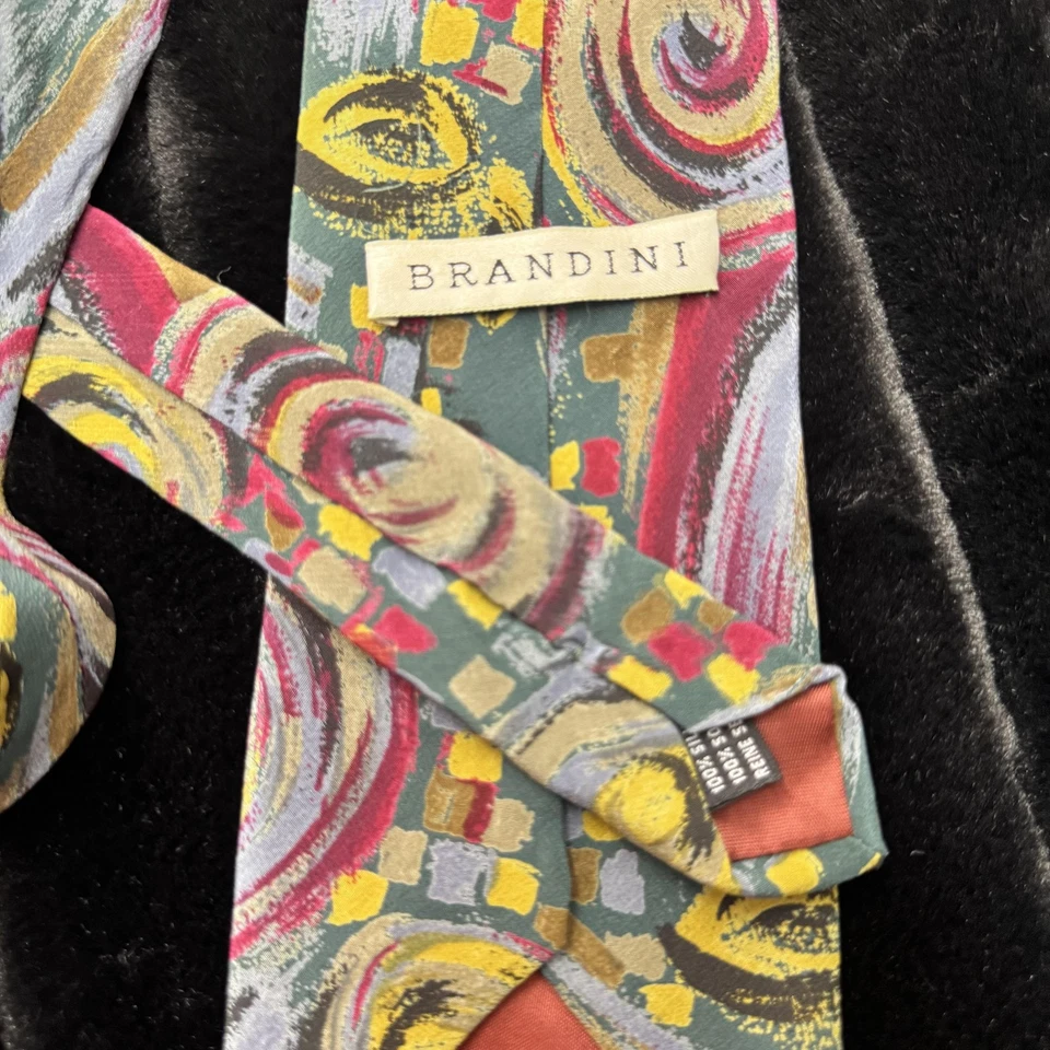 Corbata Brandini Para Hombre Abstracto Patrón Remolino Seda Arte Retro De Colección Años 90 Foto 3 de 4