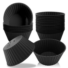 24 Pack Reusable Silicone Cupcake Liners Black 2.76 Inch Muffin Cups Non-Stick