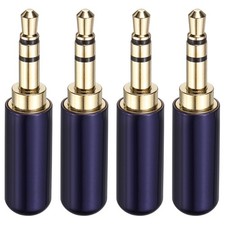 4 Pcs 1/8" TRS Stereo Male Plug 3.5mm 3 Pole Solder Jack Connector Blue