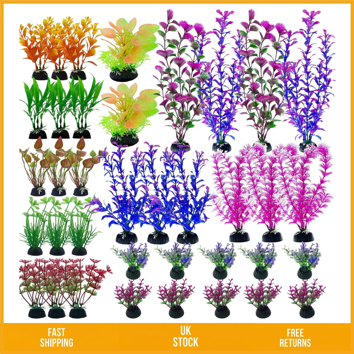 Vibrant Lifelike Artificial Fish Tank Decorations Mixed Plastic Plants 37pcs