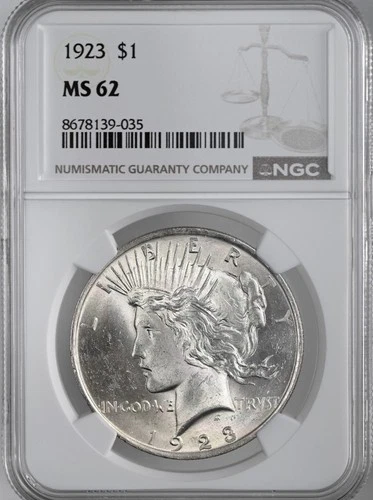 1923-P  $1 PEACE SILVER DOLLAR  "PHILADELPHIA MINT"  NGC MS62 #8678139-035