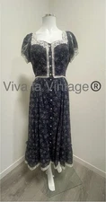 SALE! Vintage 70s-80s Gunne Sax Navy Floral Prairie Cottage Dress Jessica sz 13