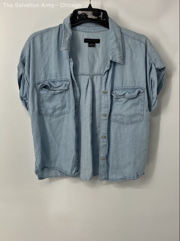 Sanctuary Womens Blue Short Sleeve Collared Denim Button-Up Shirt Size Medium