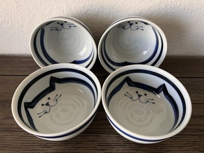 Takahashi San Fran Ceramic Fat Cat Chubby Cat Bowl Rice Ramen Noodle Bowls Set 4