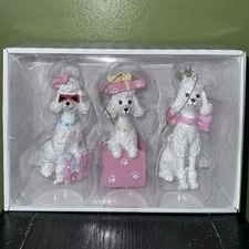GRANVILLE LANE White Poodle Ornament Set Of 3 With Pink Bows Holiday Christmas