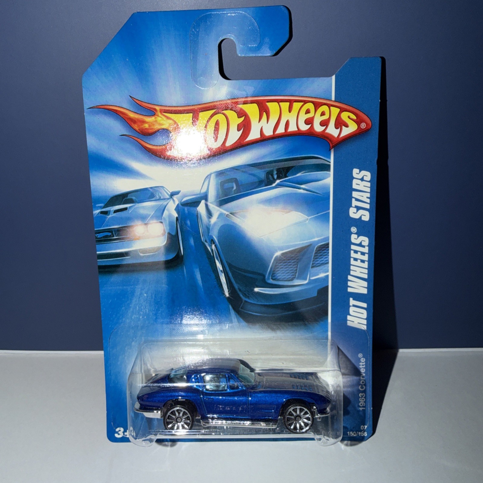 Hot Wheels 2007 All Stars '63 Corvette Blue NOC 10 Spoke Chrome Wheels