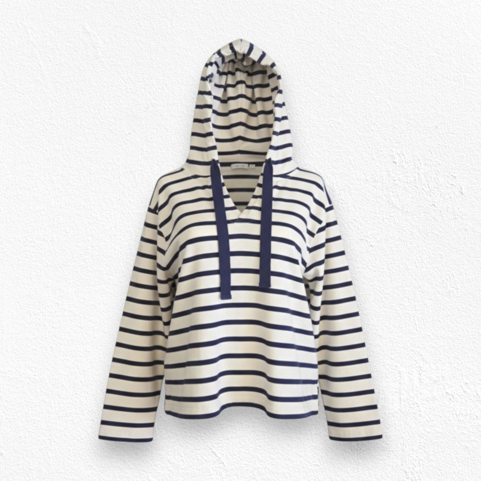 GAP Navy White Striped Hoodie V-Neck Pullover Nautical Style Sweatshirt Size XS