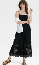 NWT Women’s Black Boho Chic Classic Embroidered Coastal Cowgirl Sundress XS Midi