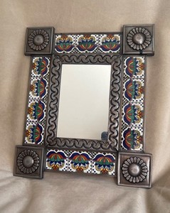 La Luminaria Mexico Colorful Talavera Tile Punched Tin Metal Hanging MIRROR