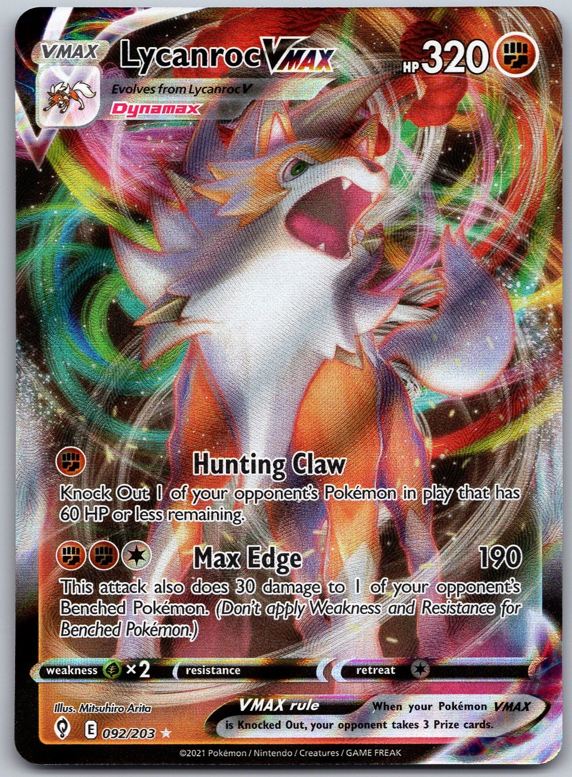 Lycanroc VMAX Ultra Rare SWSH07: Evolving Skies 092/203 NM