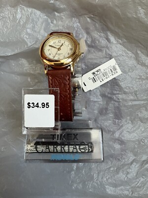 Vtg Carriage by Timex Watch Women Gold Tone 26mm Brown Leather New !