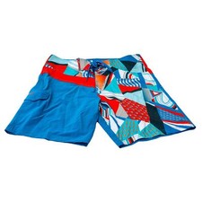 Reebok Men's Geo Board Shorts Large Swimming Trunks Geometric Orange Blue