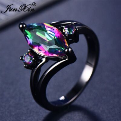 Black Color Rainbow Crystal Rings Women Fashion Wedding Bands Jewelry ...