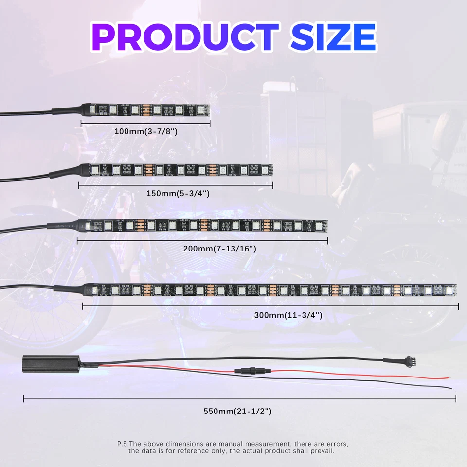 Kit de 12 luces de tira de resplandor RGB para motocicleta + control remoto para Victory Cross Country Foto 2 de 4