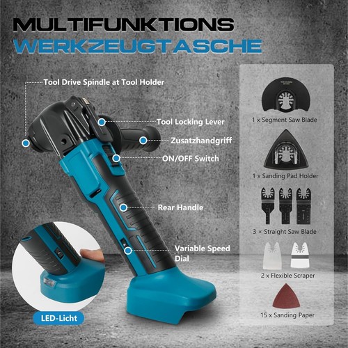 Für 18V Makita Akku Multifunktionswerkzeug Oszillierende Schleifgerät 300W NEU - Bild 3 von 24