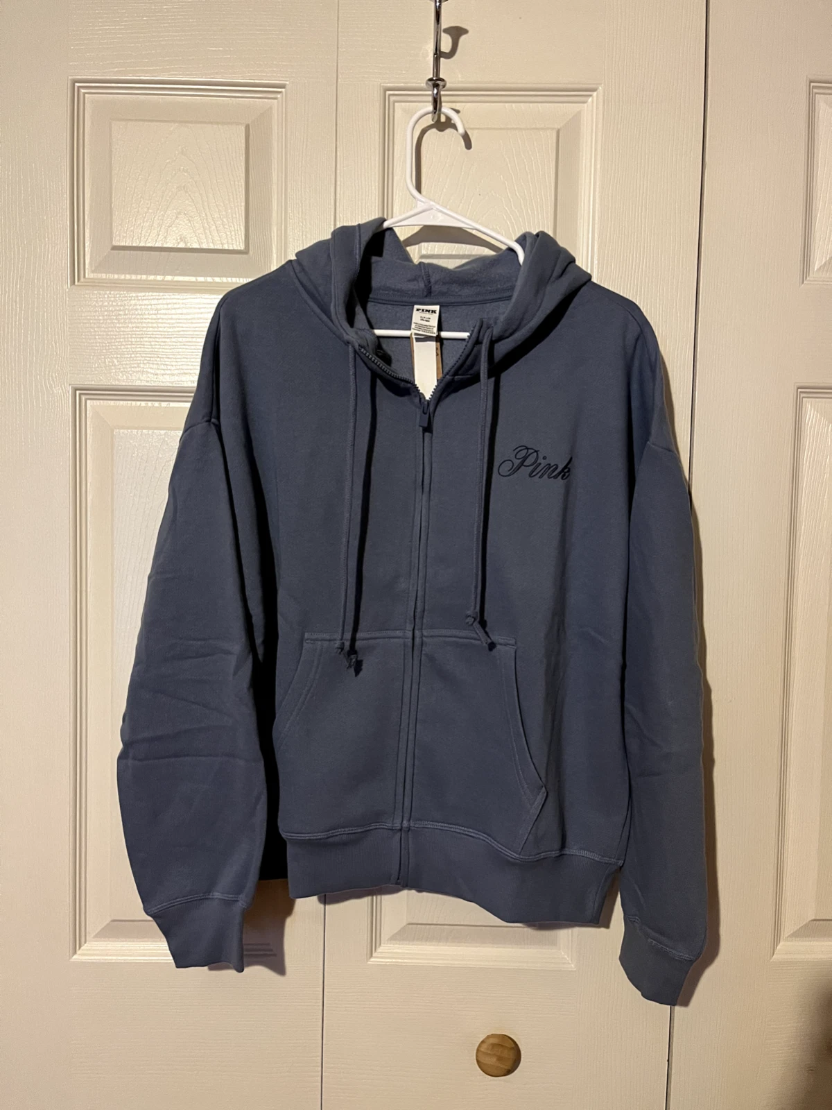 UNDERCOVER Felpa con cappuccio Victoria's Secret ROSA blu edera pile campus cerniera intera ~ taglia SMALL ~ nuova con etichette