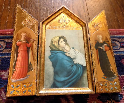 Vtg Florentine Icon Gold Gilt Triptych Italy Ferruzzi Madonna Mary ...