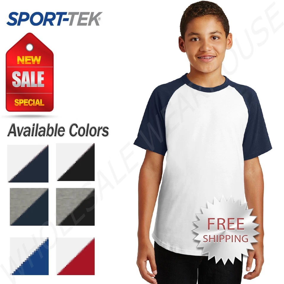 Sport-Tek Youth Short Sleeve Colorblock Raglan Rib Knit Neck T-Shirt YT201