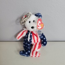 Ty Beanie Babies Spangle Bear 2006 5" Metal Key Clip Patriotic Plush