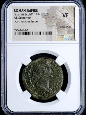 FAUSTINA Jr. ALTE MÜNZE SESTERZ NGC SS AD 147-175/6. AR Denar. A1128