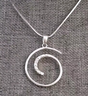 Sterling silver Spiral Pendant W/clear acccent stones Necklace 18'' Signed LA 925