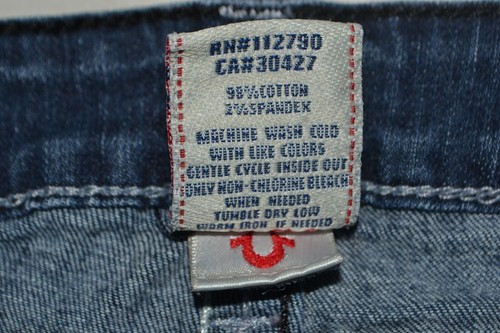 Pantalones de mezclilla True Religion para mujer ajustados con solapas de bolsillo azules desgastados talla 28x34 - Imagen 10 de 12