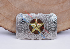WESTERN COWBOY COWGIRL SLIVER GLOD TEXAS RANGER STAR RODEO HUGE BELT BUCKLE